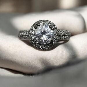 PD Beautiful Halo Ring Art Deco Style Natural Crystals Cubic Zirconia Diamond 💍